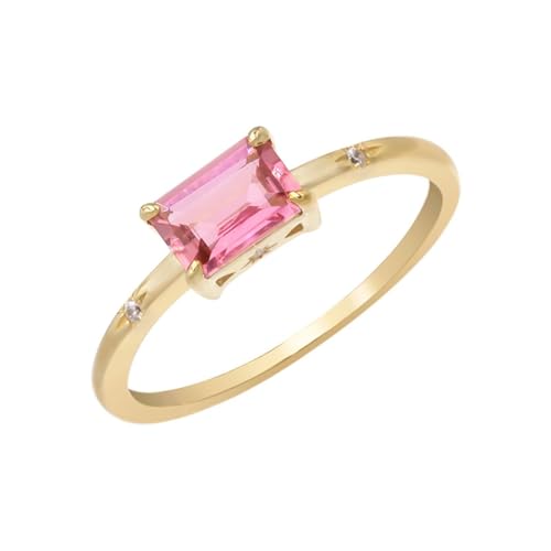 Homxi Trauring Damen Ringe 18 Karat 750 Gold, Rechteck mit Erstellter Turmalin und Moissanit, Damen Verlobungsring Ehering Frauen Ring Gold Groß 60 (19.1) von Homxi