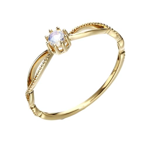 Homxi Trauring Damen Ringe Gelbgold 585, Rund mit Mondstein, Eheringe Verlobung Damen Ring Gold Gr. 61 (19.4) von Homxi