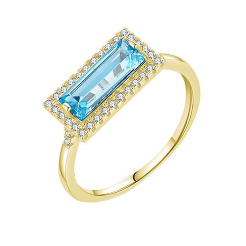 Homxi Trauring Damenring Gelbgold 375, 4x10mm Rechteck mit Kreierter Topas und Moissanit, Damen Verlobung Ringe Gold Frauen Größe 54 (17.2) von Homxi