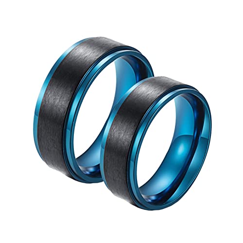 Homxi Trauring Gravur,Edelstahl Ringe Paare 8MM Schwarz Blau Ring mit Rund Gebürstet Eheringe für Paare Damen 54 (17.2) + Herren 57 (18.1) von Homxi