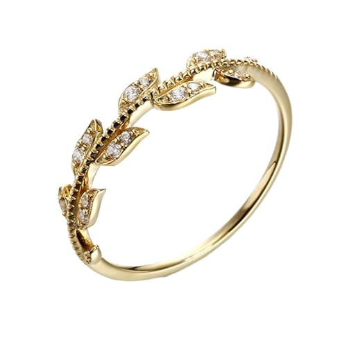 Homxi Trauring Ring Damen Gold 9 K, Blatt mit Moissanit, Gold Eheringe Verlobungsringe Damen Ring Groß 51 (16.2) von Homxi