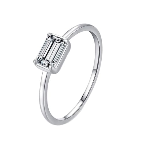 Homxi Trauring Ring Damen Weissgold 9 Karat, 4x6mm Rechteck mit Moissanit, Ring Verlobung Damen Silber Gr. 65 (20.7) von Homxi