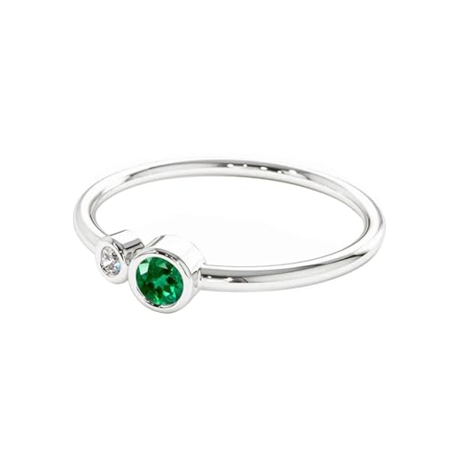 Homxi Trauringe Damen Ring Weißgold 585, 4x4mm Rund mit Erstellter Smaragd und Moissanit, Damen Ring Verlobungsringe Eheringe Silber Gr 60 (19.1) von Homxi