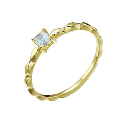 Homxi Trauringe Gelbgold Damenring 18K, Quadrat mit Mondstein, Gold Damen Ringe Eheringe und Verlobungsringe Gr. 58 (18.5) von Homxi