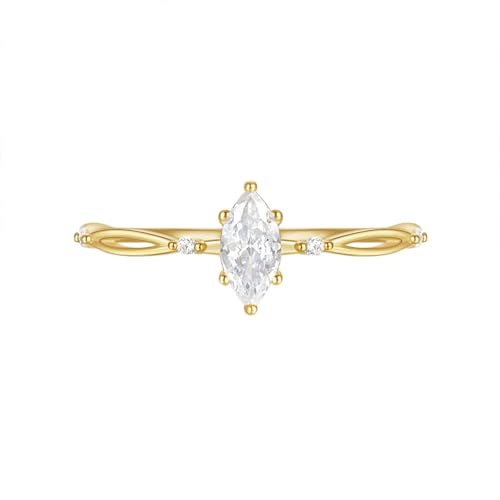 Homxi Trauringe Gold Damen Ringe 14 Karat, 5x7mm Marquise mit Moissanit, Gold Damen Ringe Verlobungsringe Eheringe Groß 52 (16.6) von Homxi