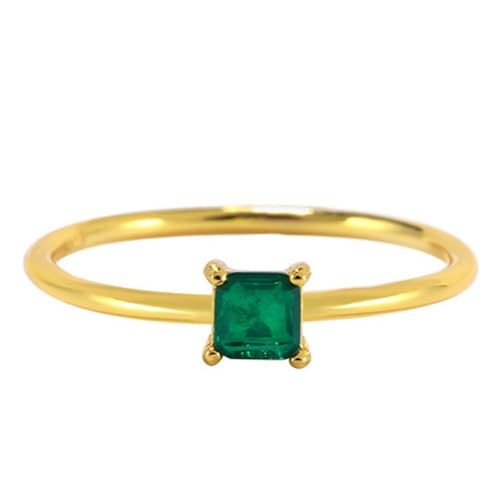 Homxi Trauringe Gold Damenring 375, 4x4mm Quadrat mit Erstellter Smaragd, Verlobungsring Damen Ringe Gold Größe 53 (16.9) von Homxi