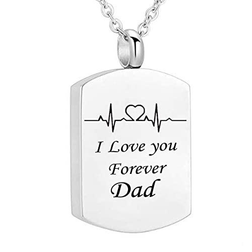 Homxi Urnen für Hunde Rechteck ECG mit Gravur I Love You Forever Dad Edelstahl Ketten Asche Kette Silber von Homxi