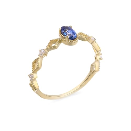 Homxi Verlobungsring Damen Ring 375 Gelbgold, Oval mit Erstellter Saphir und Moissanit, Damen Ringe Verlobungsringe Eheringe Gold Gr. 54 (17.2) von Homxi