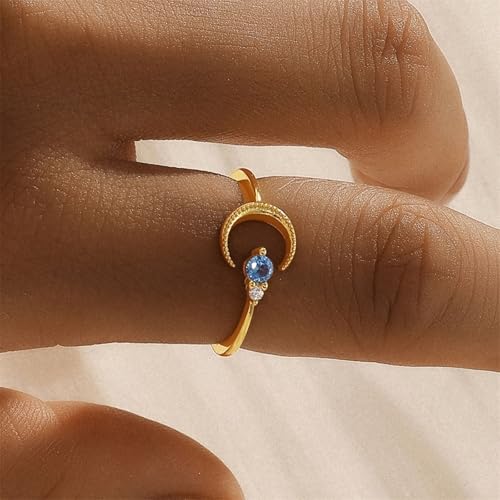 Homxi Verlobungsring Gold Damenring 375, Mond mit Erstellter Saphir und Moissanit, Gold Damen Ringe Eheringe Verlobung Größe 62 (19.7) von Homxi