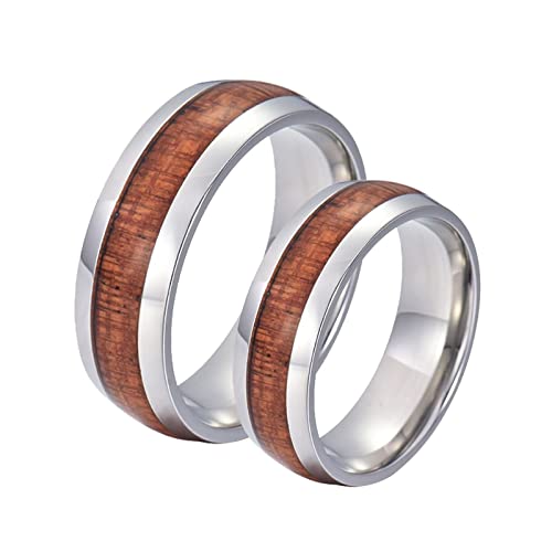Homxi Verlobungsring Gravur,Eheringe Paar Edelstahl 8MM Silber Braun Ring mit Holzmaserung Paar Ringe Damen 60 (19.1) + Herren 67 (21.3) von Homxi