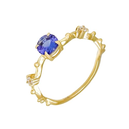 Homxi Verlobungsring Ring 750 Gelbgold Damen, Rund mit Erstellter Saphir mit Moissanit, Verlobungsringe Eheringe Damen Ringe Gold Größe 63 (20.1) von Homxi