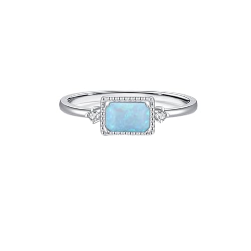 Homxi Verlobungsring Ring Damen Weissgold 14 Karat, 4x6mm Rechteck mit Opal, Damen Hochzeitsringe Eternity Ring Silber Größe 54 (17.2) von Homxi