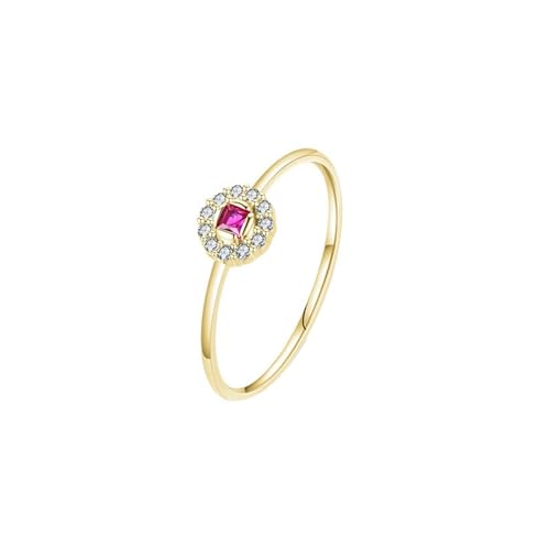 Homxi Verlobungsringe Damen Ring 750 Gelbgold, Rund und Quadrat mit Erstellter Rubin und Moissanit, Gold Verlobungsring Ehering Damen Ring Groß 52 (16.6) von Homxi