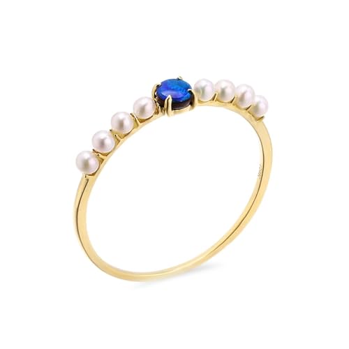 Homxi Verlobungsringe Damen Ringe Gelbgold 9K, Rund mit Opal und Perlen, Damen Ring Eheringe und Verlobungsringe Gold Gr 58 (18.5) von Homxi