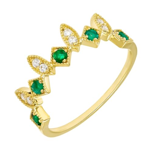 Homxi Verlobungsringe Gold Damen Ringe 14K, Rund mit Erstellter Smaragd und Moissanit, Gold Verlobungsring Ehering Damen Ring Groß 57 (18.1) von Homxi