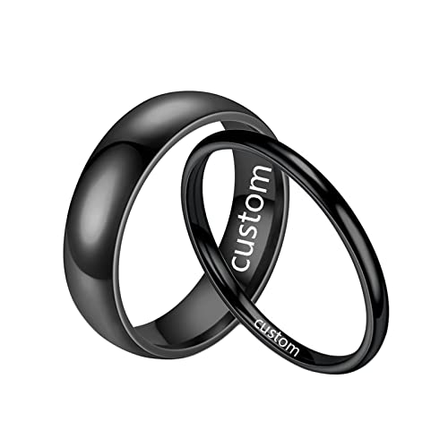 Homxi Verlobungsringe Paar Gravur,Edelstahl Ring Verlobung 2/6MM Schwarz Ring mit Rund Poliert Verlobungsringe Paare Damen 49 (15.6) + Herren 54 (17.2) von Homxi