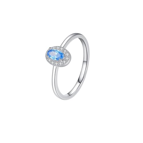 Homxi Verlobungsringe Weissgoldring 18 Karat Damen, 3x5mm Oval mit Kreierter Topas und Moissanit, Eheringe Verlobung Damen Ringe Silber Gr. 58 (18.5) von Homxi