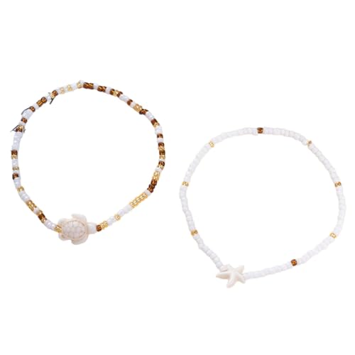 Homxi Weiß Braun Fußkette für Frauen, Fusskette Harz Frauen Perlenkette mit Seestern und Schildkröte - 25cm von Homxi