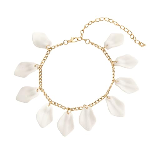 Homxi Weiß Fußkette für Frauen, Fußketten Frauen Harz Kette mit Blütenblättern - 22cm + 10.5cm Verlängerungskette von Homxi