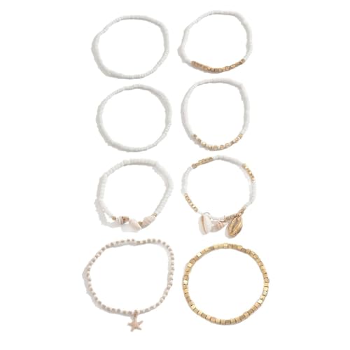 Homxi Weiß Gold Fußkette Strand für Frauen, Fußketten Frauen Legierung Mehrlagige Strandkette - 25cm von Homxi