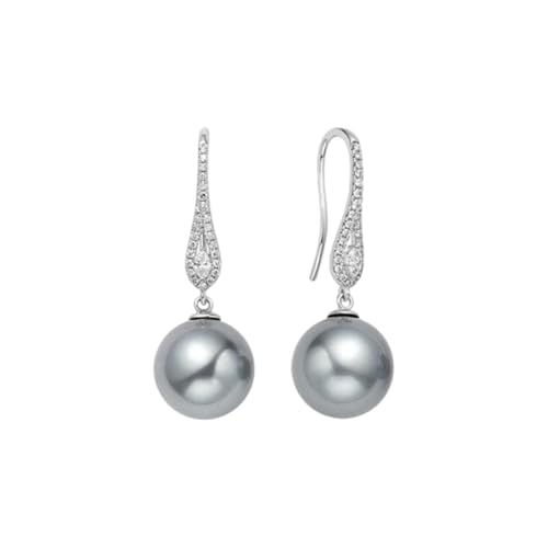 Homxi Weißgold Ohrringe 750 für Damen, 9-10MM Perle mit Diamant 0,15 Karat, Damen Ohrhänger Silber Grau Hochzeit von Homxi