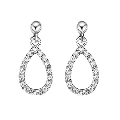 Homxi Weißgold Ohrringe Hochzeit 14 K für Damen, Hohl Wassertropfen mit Diamant 0,17 Karat, Frauen Ohrhänger Silber Hochzeit von Homxi