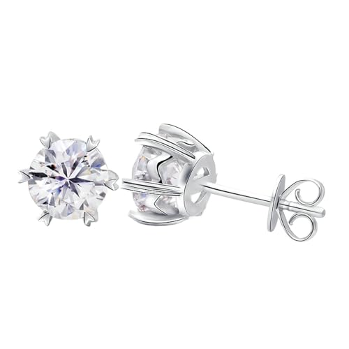 Homxi Weißgold Ohrringe Hochzeit 18K für Damen, Rund mit Moissanit 1 Karat, Schmuck Ohrringe Damen Silber von Homxi