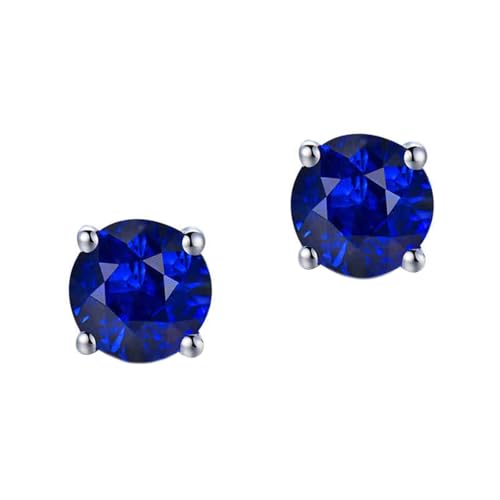 Homxi Weißgold Ohrringe Hochzeit 9 K Damen, Einfache Rund mit Erstellter Saphir 1,275 Karat, Schmuck Frauen Blau Silber Ohrringe von Homxi
