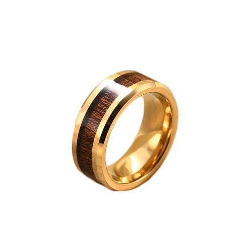 Homxi Wolfram Ring Herren Gravur,8MM Rund mit Holzmaserung Ringe Gold Herren Herren Ringe Größe 62 (19.7) von Homxi
