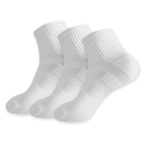 HomyComy 3 Pack Sneaker Socken Quarter Sportsocken Baumwolle Laufsocken Halbhohe Socken Kurze Crew Socken Unisex Atmungsaktive Tennis Socken Größe 39-41 Weiß von HomyComy