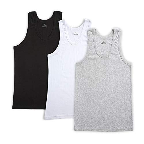 HomyComy Unterhemd Herren Feinripp Baumwolle ärmellos Tank Top 3er Pack Weiß/Schwarz/Grau XXL von HomyComy