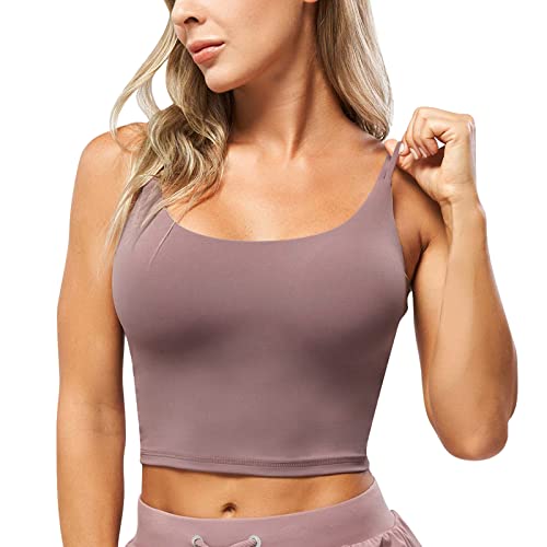 HomyComy Damen Crop Tank Tops mit Spaghetti Träger Ärmelloses Gepolsterte Sport-BHS Longline Sport Bra Sommer Tops Rosa S von HomyComy