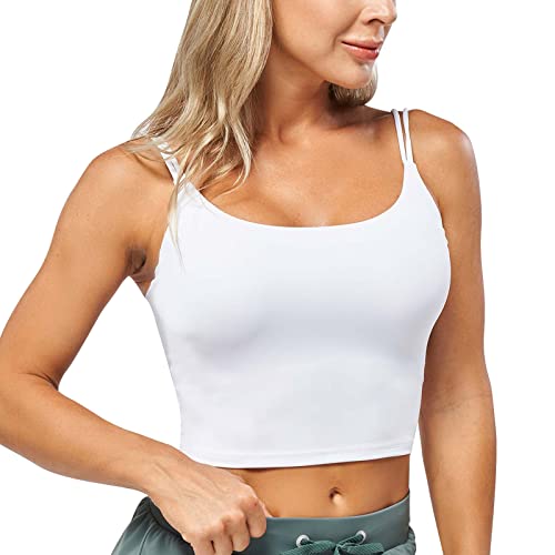 HomyComy Damen Crop Tank Tops mit Spaghetti Träger Ärmelloses Gepolsterte Sport-BHS Longline Sport Bra Sommer Tops Weiß XL von HomyComy