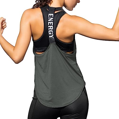 HomyComy Damen Fitness Sport Tank Top Ärmelloses Racerback Lauftop Oberteil Yoga Gym Shirt Grau M von HomyComy