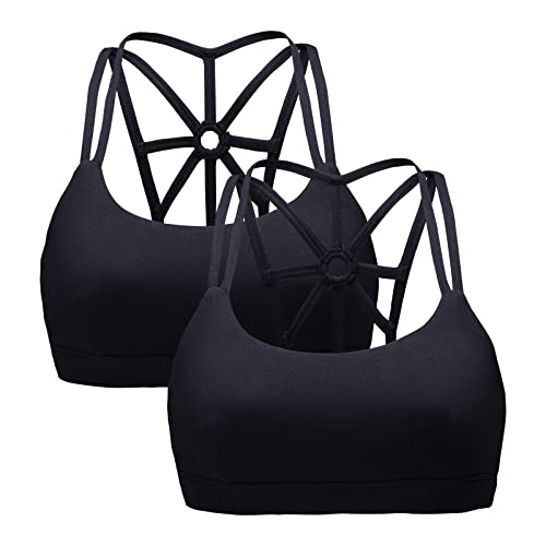 HomyComy Damen Sport BH Gepolstert Crossback Yoga Sports Bra Spaghettiträger Rücken Verkreuzt Bustier Ohne Bügel Atmungsaktiv BH mit Abnehmbaren Cups Schwarz XL von HomyComy