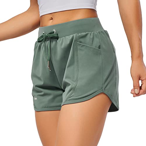 HomyComy Damen Sporthose Kurz Laufhose High Waist Sport Shorts Atmungsaktiv Fitness Kurze Hose Running Yoga Jogging Beiläufige Elastisch Schnelltrocknende Shorts Grün L von HomyComy