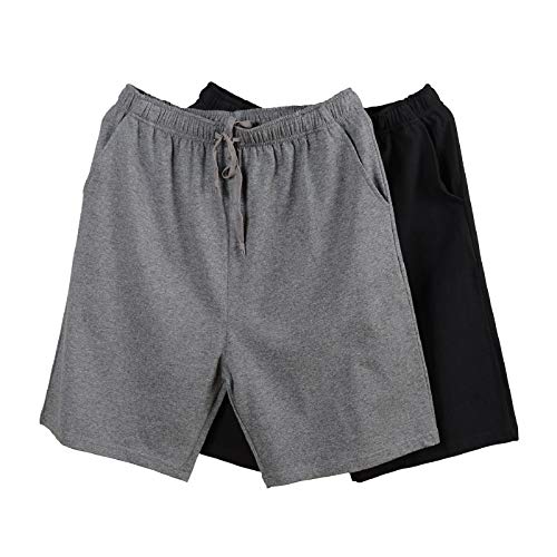 HomyComy Herren 2er-Pack Schlafshorts Gestrickte Schlafanzughose Pyjamahose kurz Baumwolle Lounge-Hose Nachthose Freizeithose mit Taschen von HomyComy