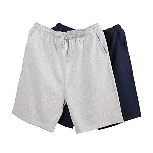 HomyComy Herren 2er-Pack Schlafshorts Gestrickte Schlafanzughose Pyjamahose kurz Baumwolle Lounge-Hose Nachthose Freizeithose mit Taschen von HomyComy