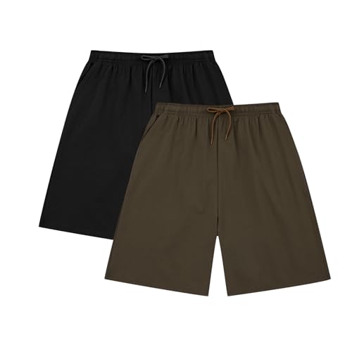 HomyComy Herren 2er-Pack Schlafshorts Gestrickte Schlafanzughose Pyjamahose kurz Baumwolle Lounge-Hose Nachthose Freizeithose mit Taschen von HomyComy