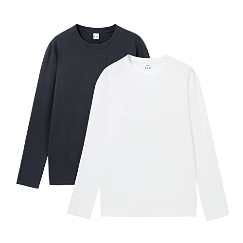 HomyComy Herren Langarmshirt mit Rundhalsausschnitt aus 100% Baumwolle Long Sleeve T-Shirts 2er Pack Weiß/Dunkelgrau XXL HomyComy Herren Langarmshirt mit Rundhalsausschnitt aus 100% Baumwolle Long Sleeve T-Shirts 2er Pack Weiß/Dunkelgrau XXL von HomyComy