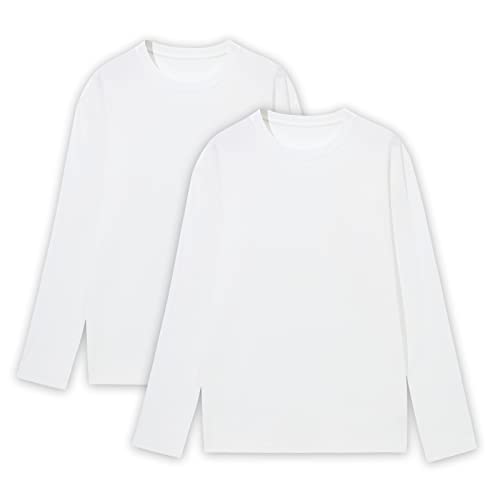 HomyComy Herren Langarmshirt mit Rundhalsausschnitt aus 100% Baumwolle Long Sleeve T-Shirts 2er Pack Weiß M von HomyComy