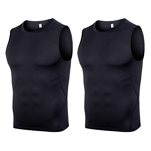 HomyComy Kompressionsshirt Herren Compression Shirt Ärmelloses Funktionsshirts Baselayer Unterhemd Schwarz L von HomyComy