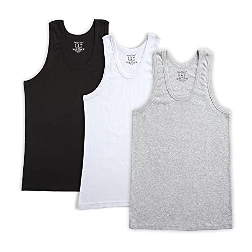 HomyComy Unterhemd Herren Athletic Tank Top 3er Packs Gekämmte Feinripp 100% Baumwolle Tanktops Schwarz/Weiß/Grau M von HomyComy