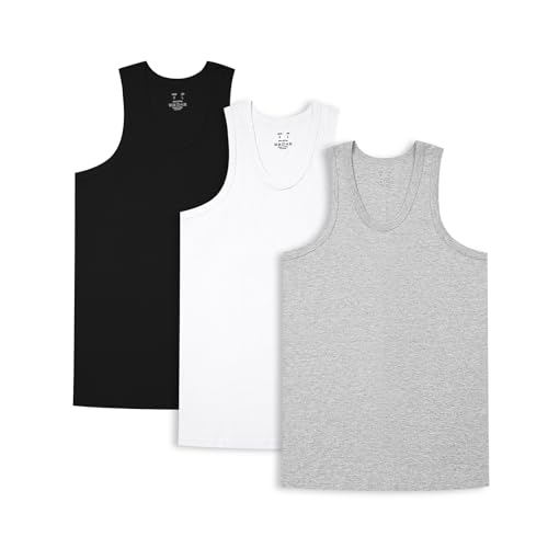 HomyComy Unterhemd Herren Athletic Tank Top 3er Packs Gekämmte Feinripp 100% Baumwolle Tanktops Schwarz/Weiß/Grau XXL von HomyComy