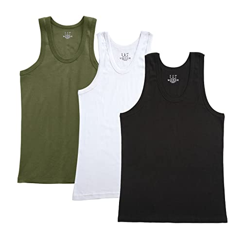 HomyComy Unterhemd Herren Athletic Tank Top 3er Packs Gekämmte Feinripp 100% Baumwolle Tanktops Schwarz/Weiß/Grün M von HomyComy