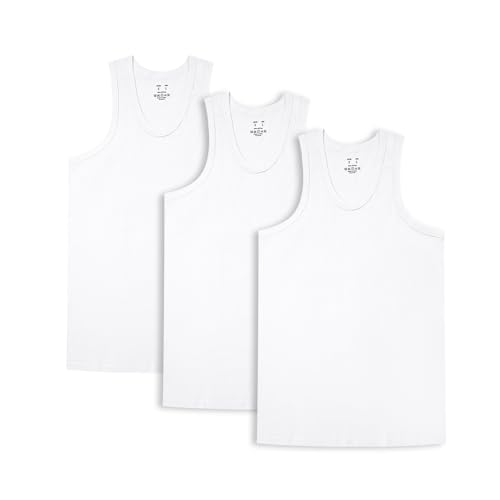 HomyComy Unterhemd Herren Athletic Tank Top 3er Packs Gekämmte Feinripp 100% Baumwolle Tanktops Weiß L von HomyComy