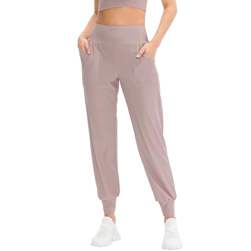 HomyComy Damen Yogahose Lang Haremshose Yoga Hose High Waist Freizeithose Pumphose Pilates Dance Harem Hosen Locker Sporthose mit Taschen Rosa L von HomyComy