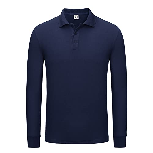 HomyComy Poloshirts Herren Langarm Basic Baumwolle Polohemd Golf T-Shirt Casual Tops Dunkelblau L von HomyComy
