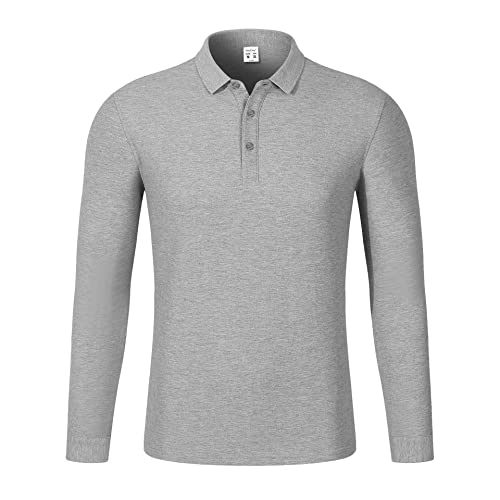 HomyComy Poloshirts Herren Langarm Basic Baumwolle Polohemd Golf T-Shirt Casual Tops Grau XXL von HomyComy