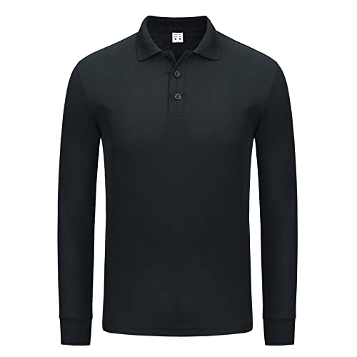 HomyComy Poloshirts Herren Langarm Basic Baumwolle Polohemd Golf T-Shirt Casual Tops Schwarz M von HomyComy